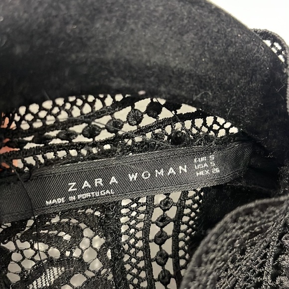 Zara Womens Sz s Black Lace Crochet High Neck Peplum Short Sleeve Blouse Top - Picture 8 of 11